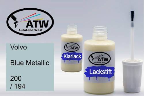 Volvo, Blue Metallic, 200 / 194: 20ml Lackstift + 20ml Klarlack - Set, von ATW Autoteile West.